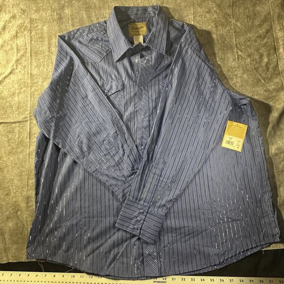 Wrangler Western Shirt Pearl Snap NWT Size 2XL Blue Stripes Early 2000’s - Picture 1 of 7